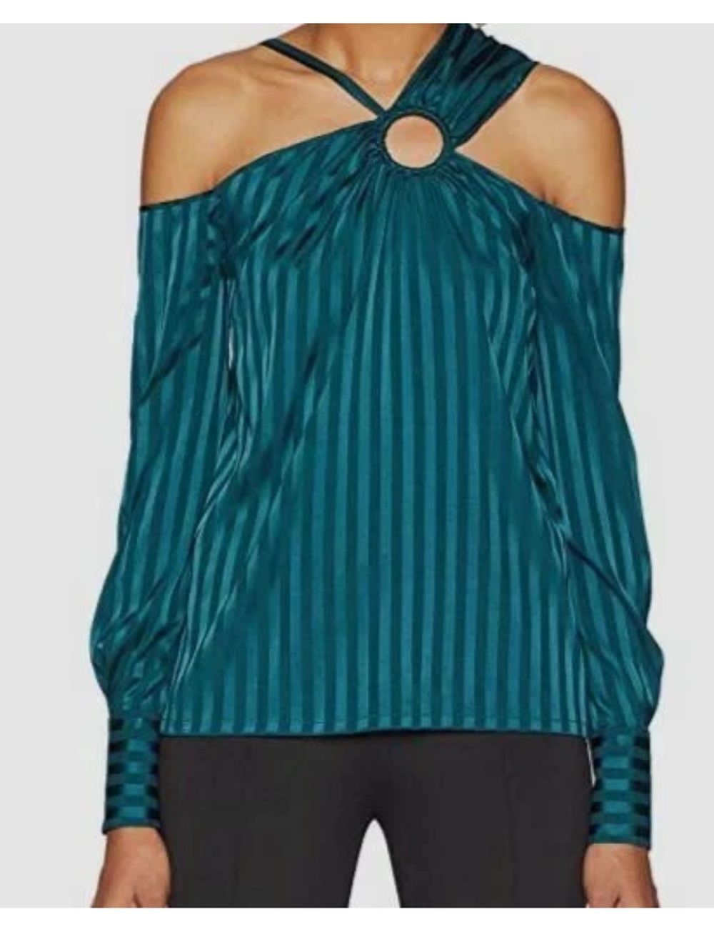 Yigal Azrouel womens size 6 green striped silk asymmetric long sleeve blouse